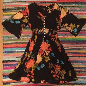 Boho Black dress with floral print dress